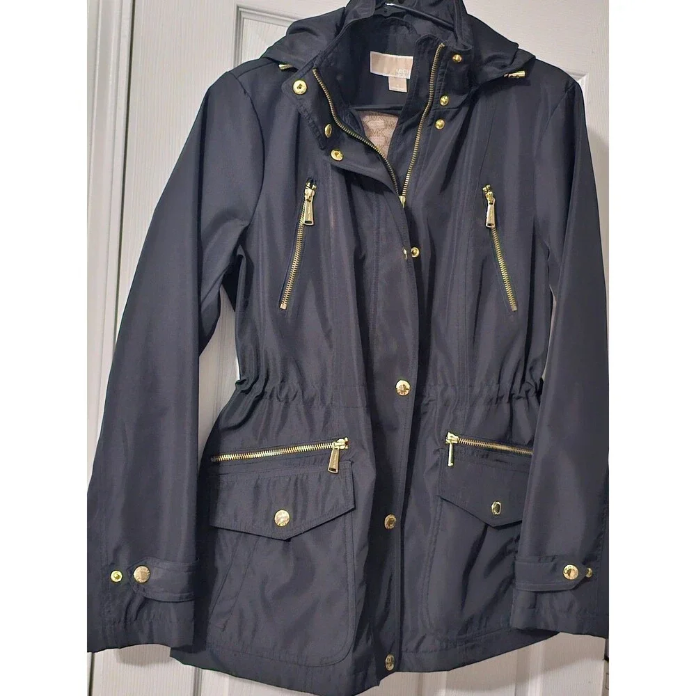 Michael Kors Medium Black Hooded Raincoat